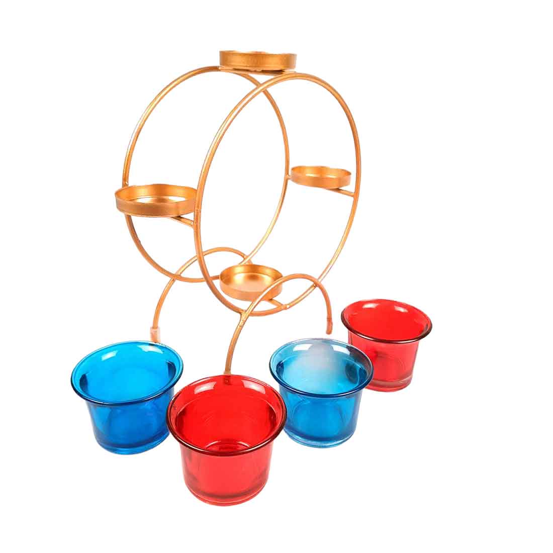 Tea Light Holder with 4 Glass Cups & Candle Holder Stand - For Home Decor, Table Decor & Gifts - 9 Inch - Apkamart