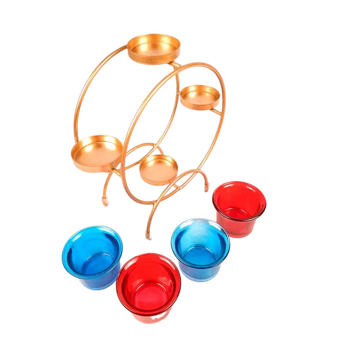 Tea Light Holder with 4 Glass Cups & Candle Holder Stand - For Home Decor, Table Decor & Gifts - 9 Inch - Apkamart