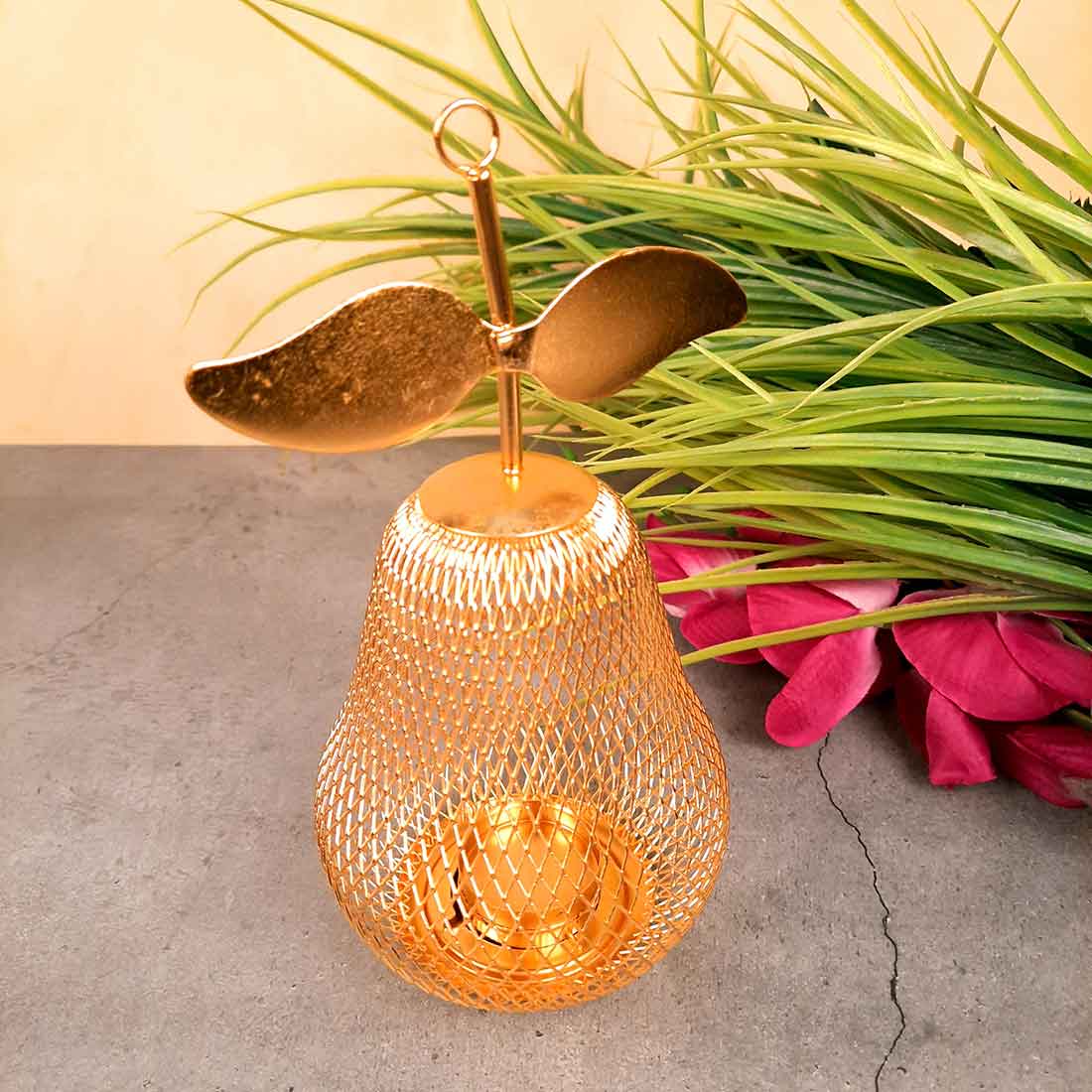 Tea Light Candle Holder | Pear Design Golden Candle Stand - For Table & Home Decor - 9 Inch - Apkamart #Style_Pack of 1