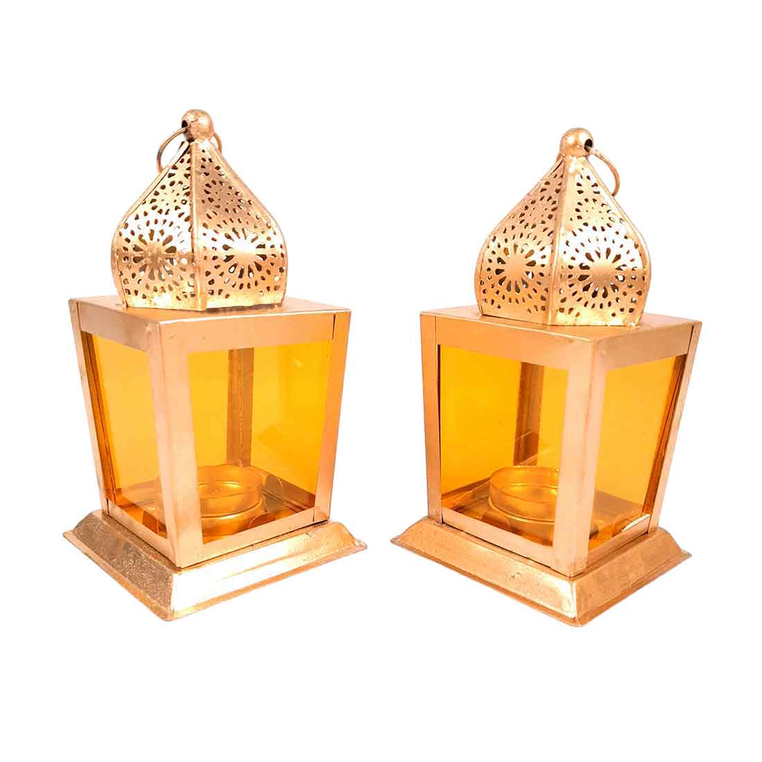 Moroccan Lantern Candle Stand | Tea Light Holder - For Home, Living room Decor & Gifts - 7 Inch - Apkamart #Style_Pack of 2