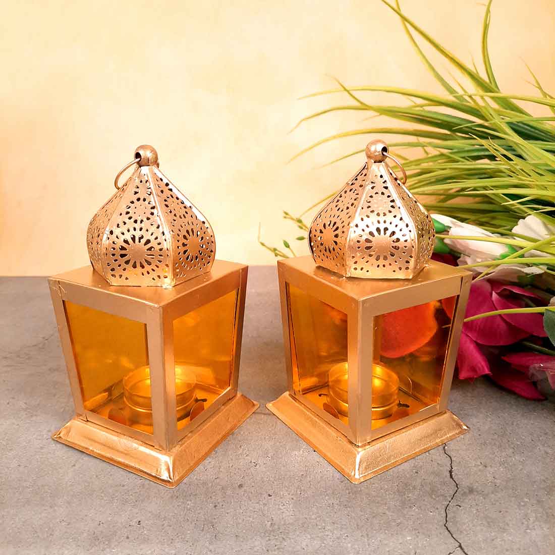 Moroccan Lantern Candle Stand | Tea Light Holder - For Home, Living room Decor & Gifts - 7 Inch - Apkamart #Style_Pack of 2