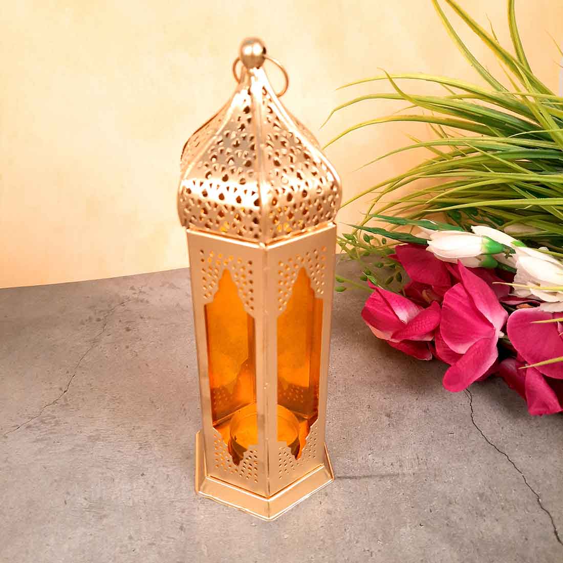 Glass Tealight Candle Holder | Antique Lantern T Ligh Holder Wall Hanging - For Living Room, Home, Entryway Decor - 10 Inch - Apkamart #Style_Pack of 1