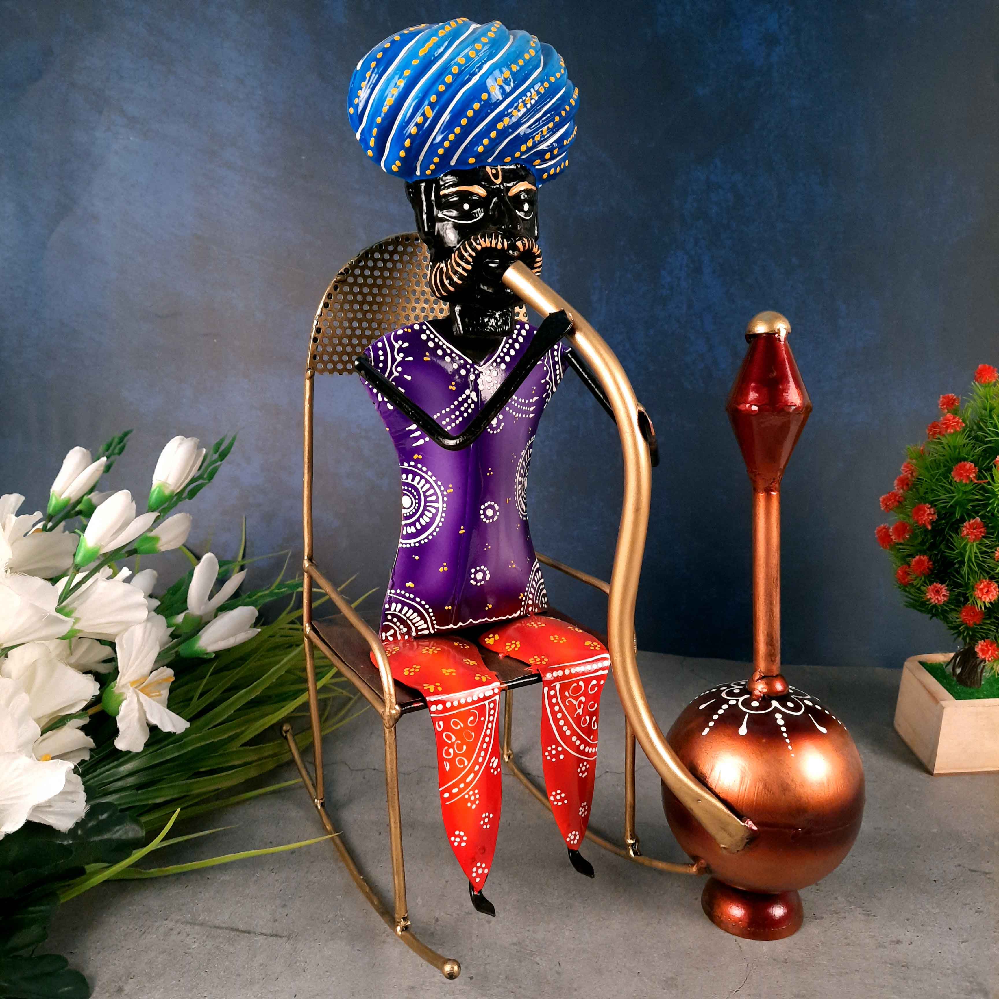 Village Man with Hukka Showpiece | Folk Men Sitting with Hookah Figurine - for Home, Bedroom, Living Room, Office Desk & Bar Decor - Apkamart #Style_Design 1
