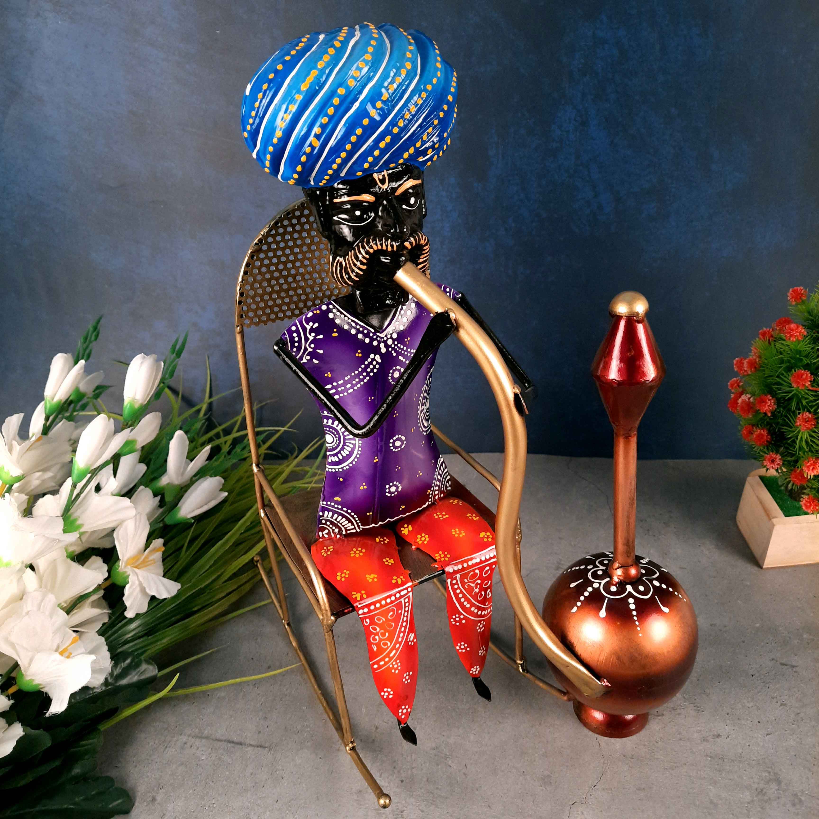 Village Man with Hukka Showpiece | Folk Men Sitting with Hookah Figurine - for Home, Bedroom, Living Room, Office Desk & Bar Decor - Apkamart #Style_Design 1