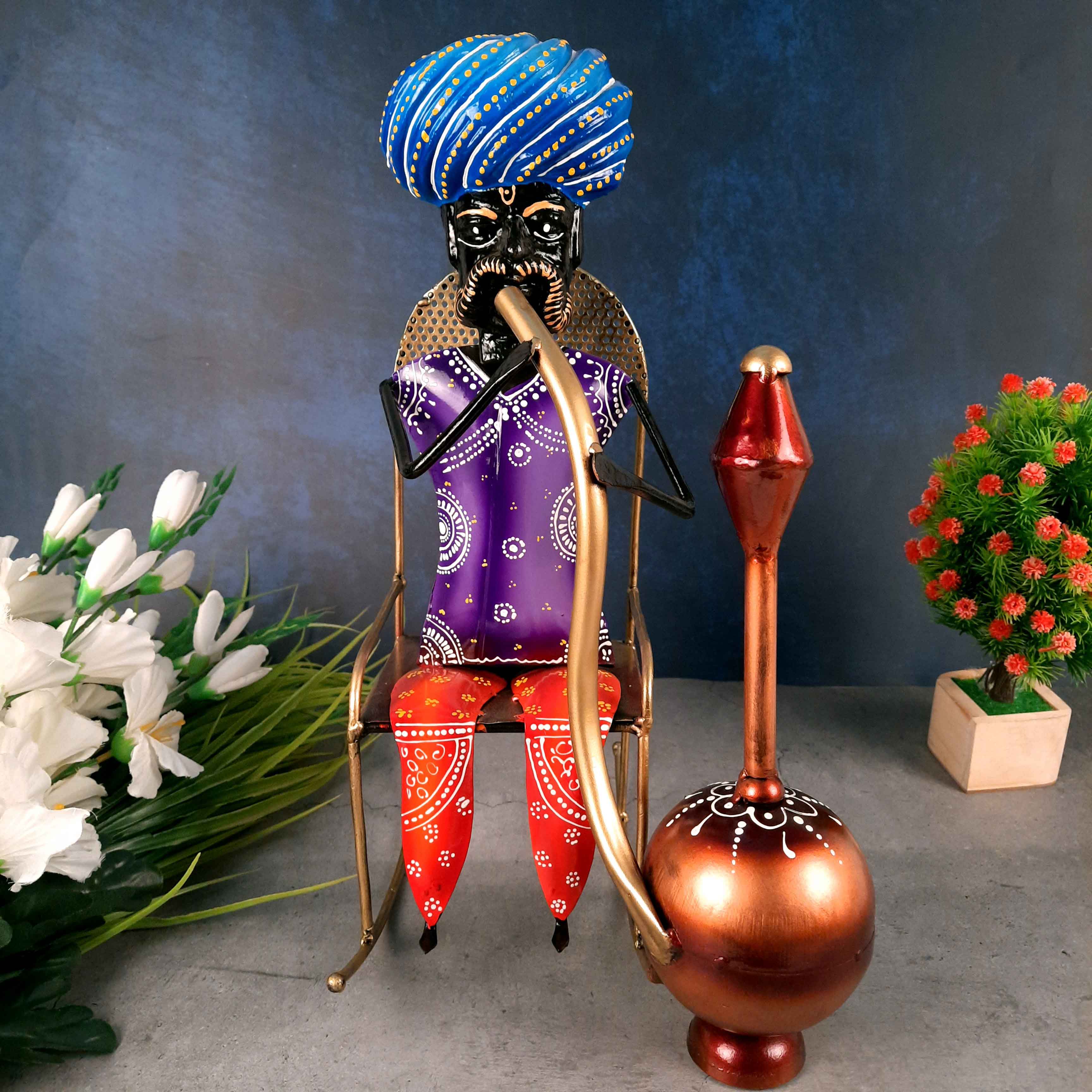 Village Man with Hukka Showpiece | Folk Men Sitting with Hookah Figurine - for Home, Bedroom, Living Room, Office Desk & Bar Decor - Apkamart #Style_Design 1