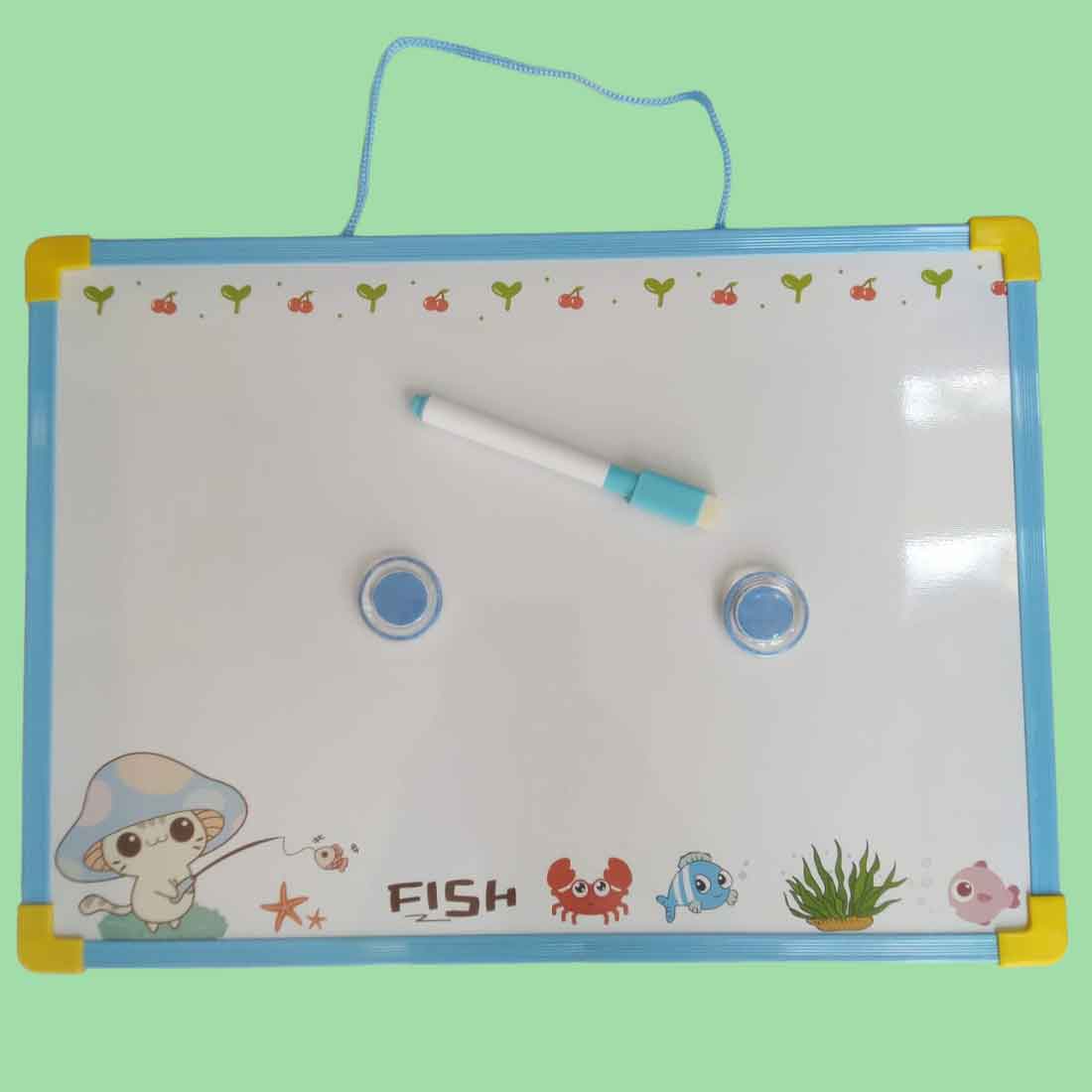 White Board Double Side with Magnetic Marker, Duster & 2 Magnetic Buttons | Marker Board | Weekly Plan Memo Board - For Kids Study