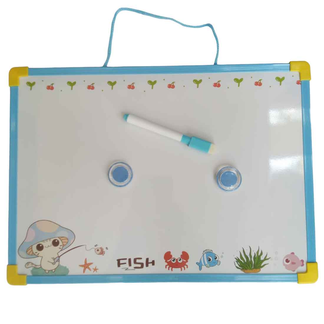 White Board Double Side with Magnetic Marker, Duster & 2 Magnetic Buttons | Marker Board | Weekly Plan Memo Board - For Kids Study