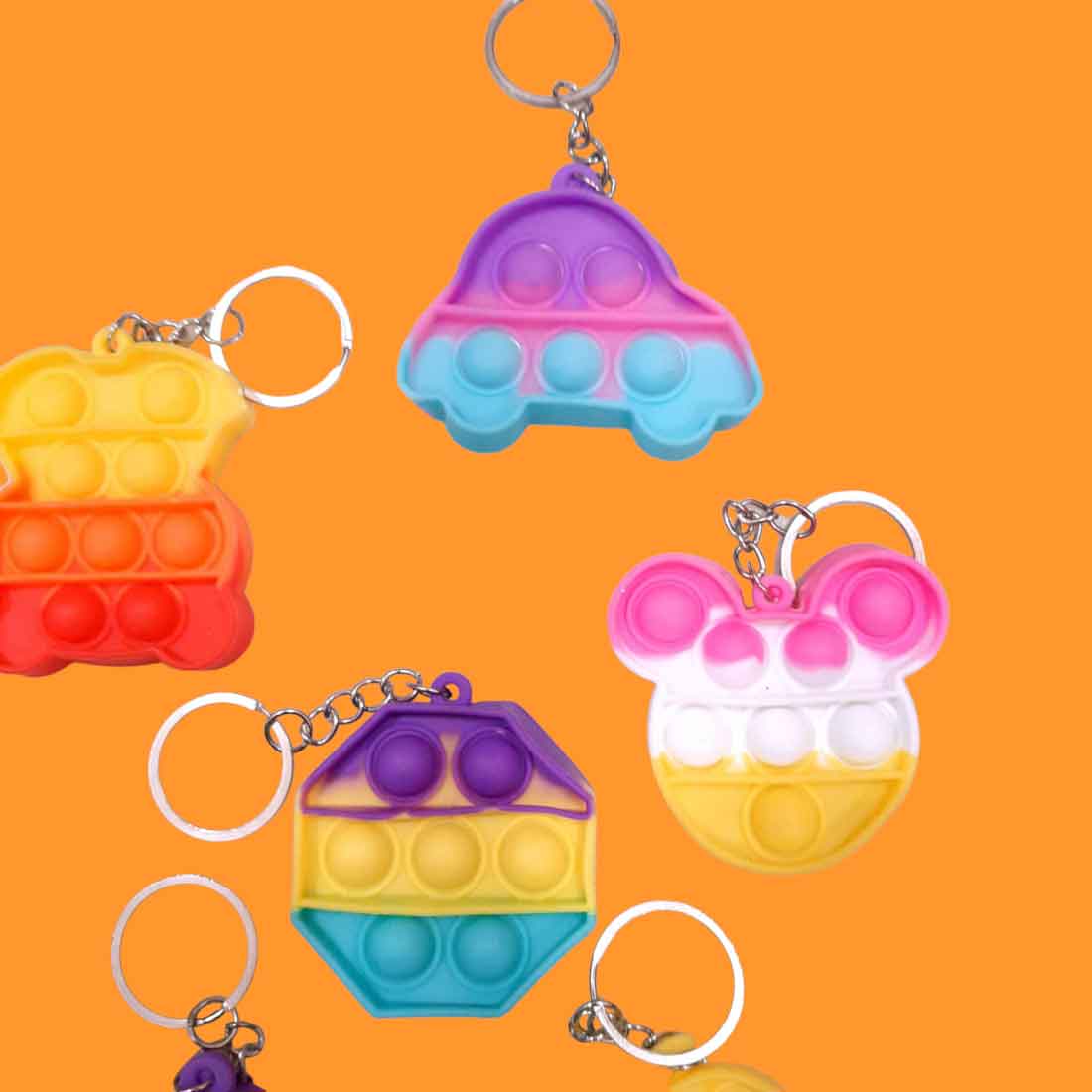 Pop It Keychains | Push Pop Bubble Popping Toy in Assorted Colour & Designs - For Kids, Gifts & Return Gifts - Apkamart