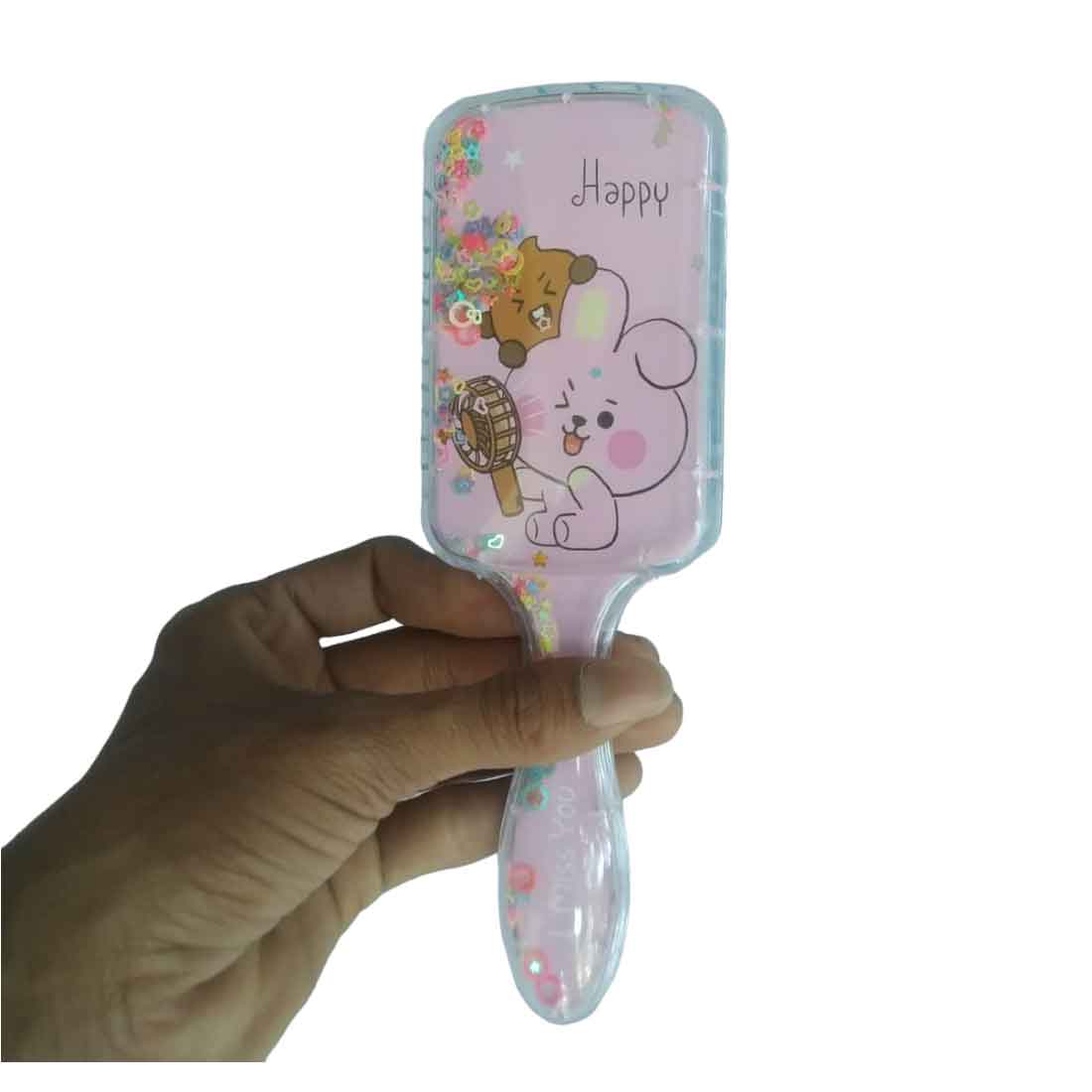 Cute Cartoon Glittery HairBrush – For Kids | Gifts & Return Gifts | Assorted Colors and Design (Pack of 2) - Apkamart