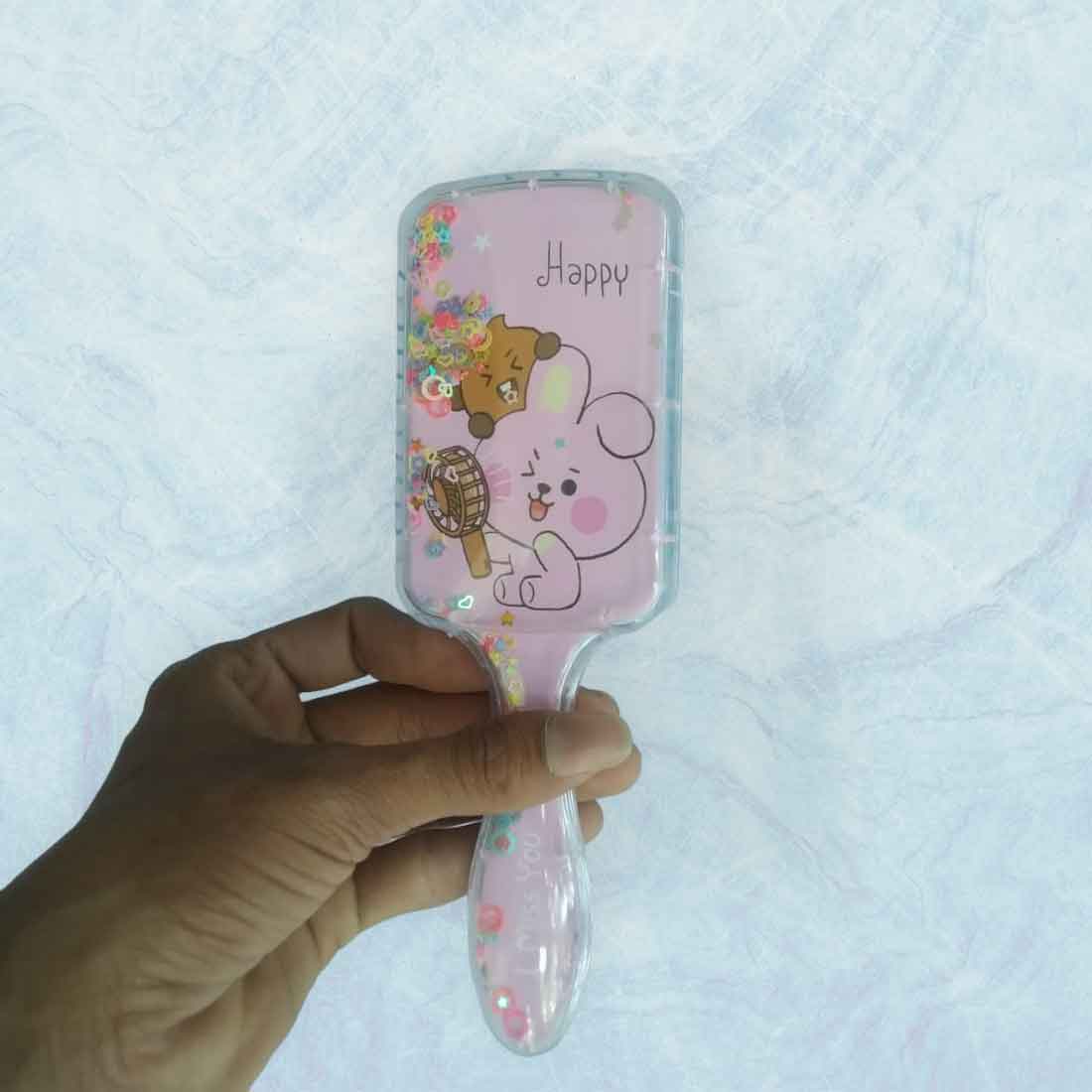 Cute Cartoon Glittery HairBrush – For Kids | Gifts & Return Gifts | Assorted Colors and Design (Pack of 2) - Apkamart