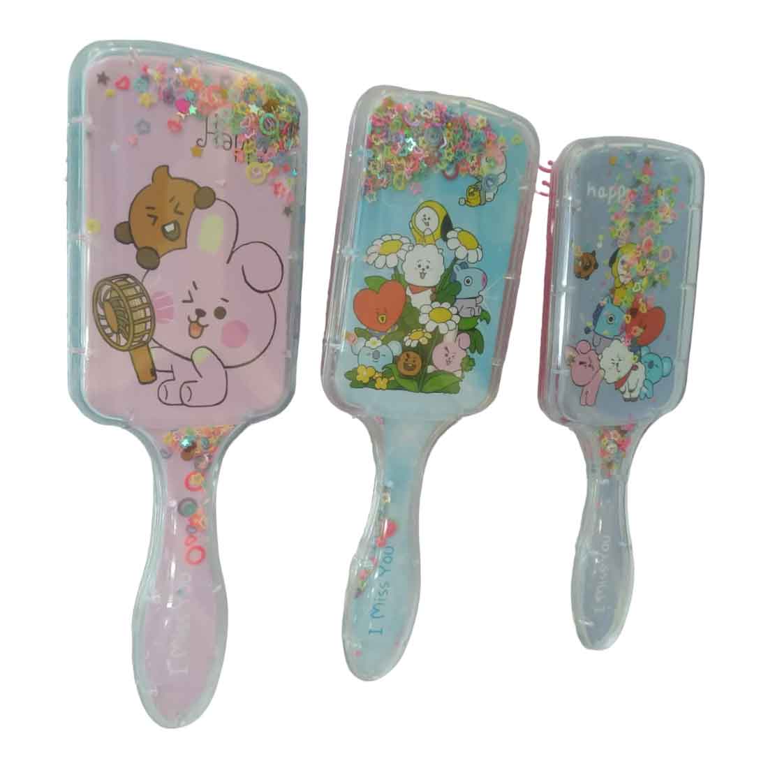 Cute Cartoon Glittery HairBrush – For Kids | Gifts & Return Gifts | Assorted Colors and Design (Pack of 2) - Apkamart