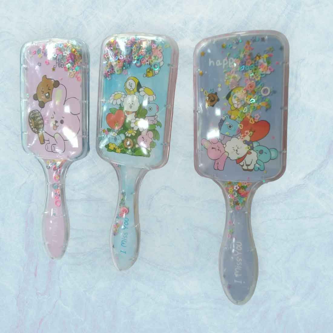 Cute Cartoon Glittery HairBrush – For Kids | Gifts & Return Gifts | Assorted Colors and Design (Pack of 2) - Apkamart