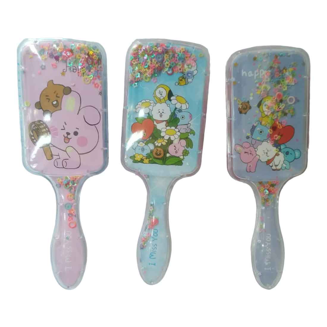 Cute Cartoon Glittery HairBrush – For Kids | Gifts & Return Gifts | Assorted Colors and Design (Pack of 2) - Apkamart