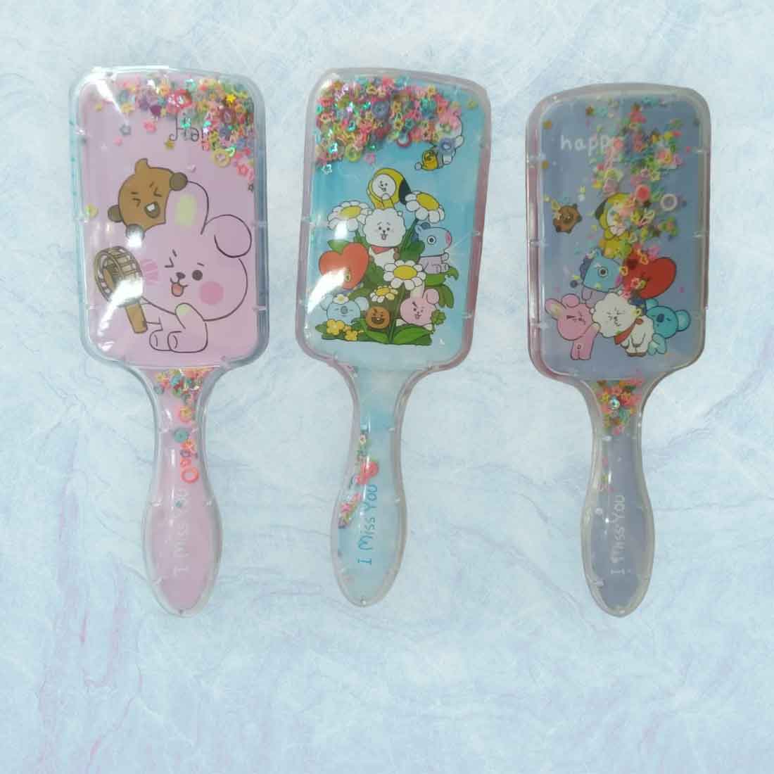 Cute Cartoon Glittery HairBrush – For Kids | Gifts & Return Gifts | Assorted Colors and Design (Pack of 2) - Apkamart