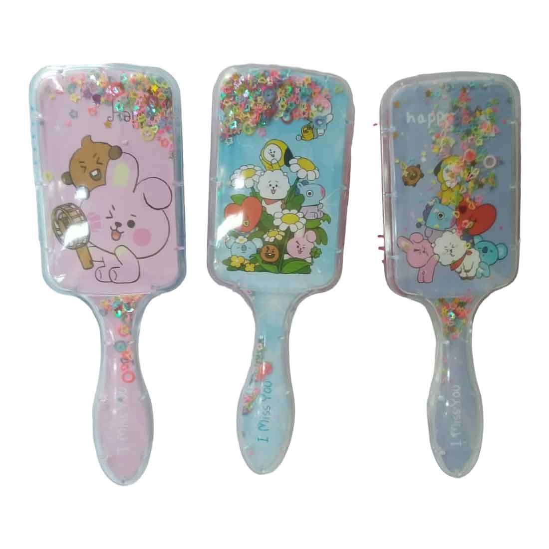 Cute Cartoon Glittery HairBrush – For Kids | Gifts & Return Gifts | Assorted Colors and Design (Pack of 2) - Apkamart