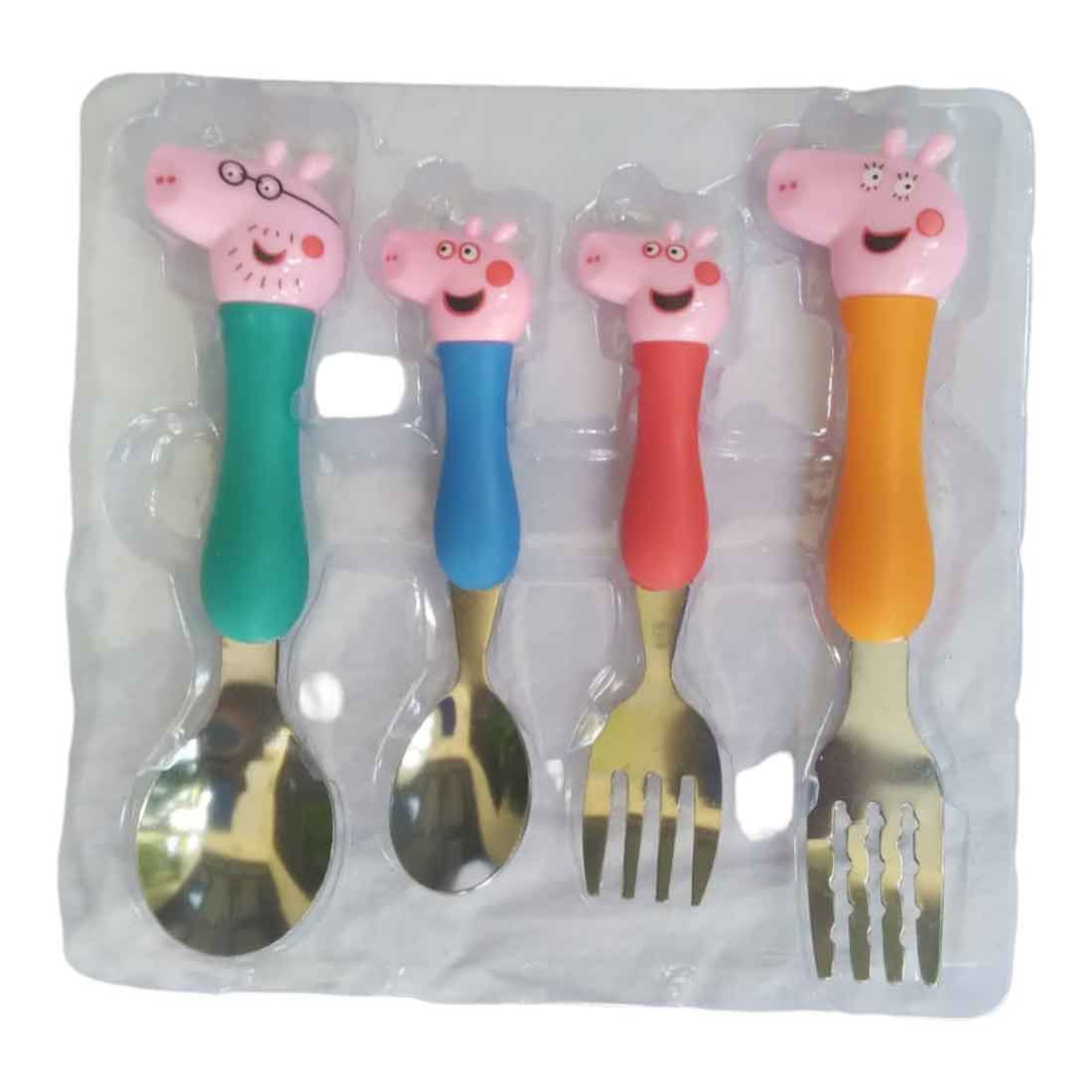 Peppa Pig Spoon and Fork Set | Stainless Steel Spoon & Fork Set - for Kids (Multicolor) - Apkamart