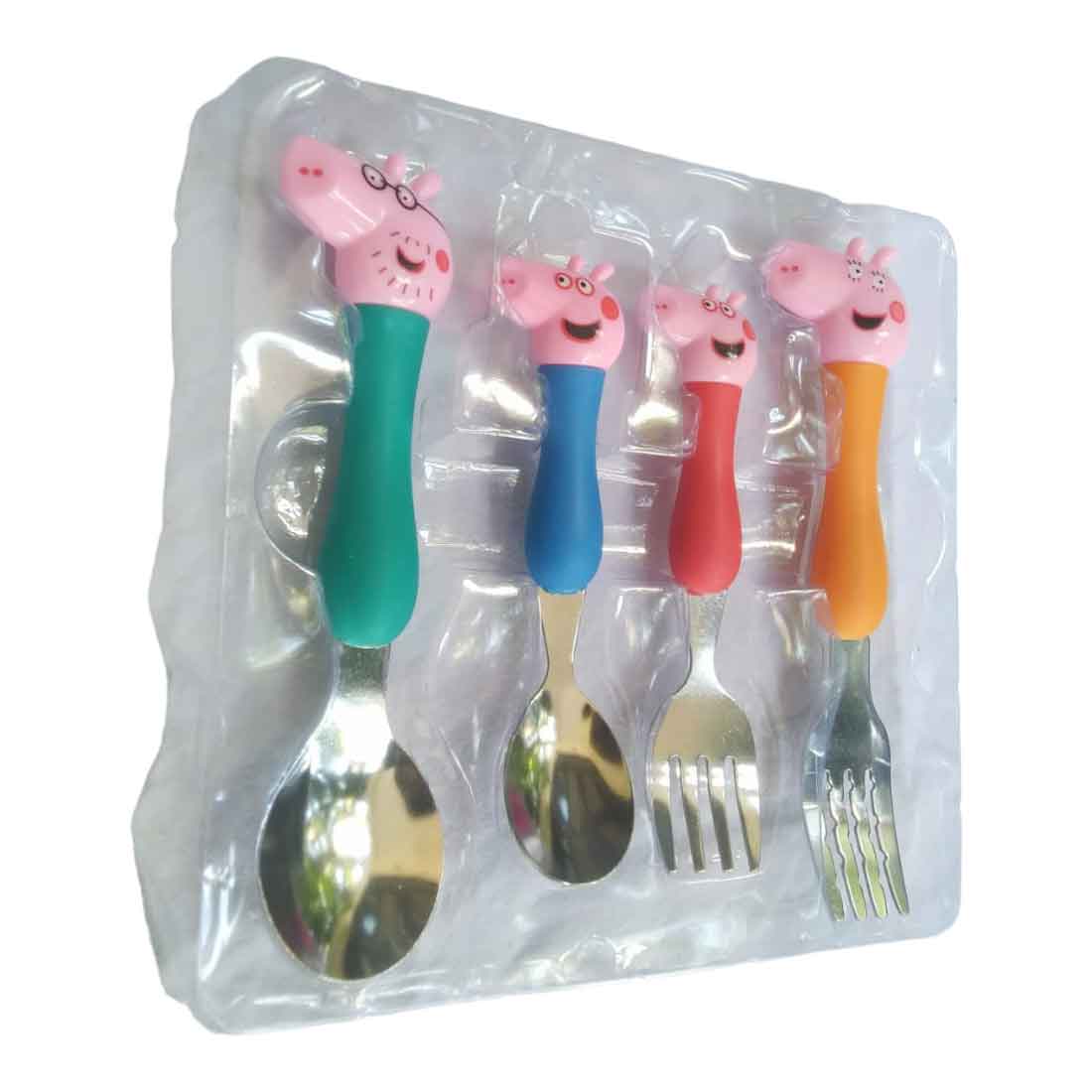 Peppa Pig Spoon and Fork Set | Stainless Steel Spoon & Fork Set - for Kids (Multicolor) - Apkamart