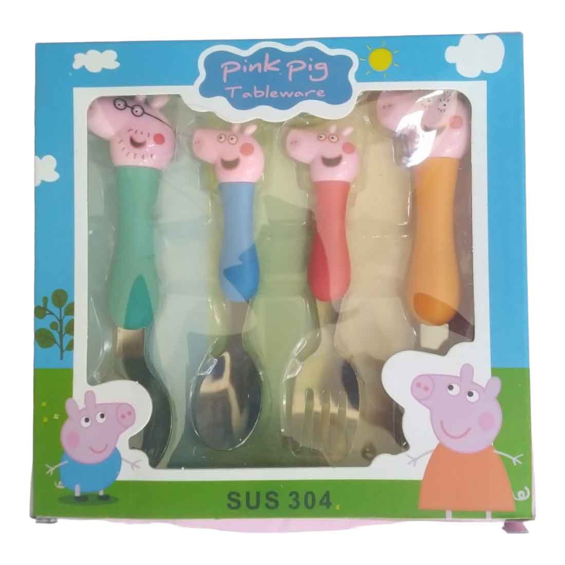 Peppa Pig Spoon and Fork Set | Stainless Steel Spoon & Fork Set - for Kids (Multicolor) - Apkamart