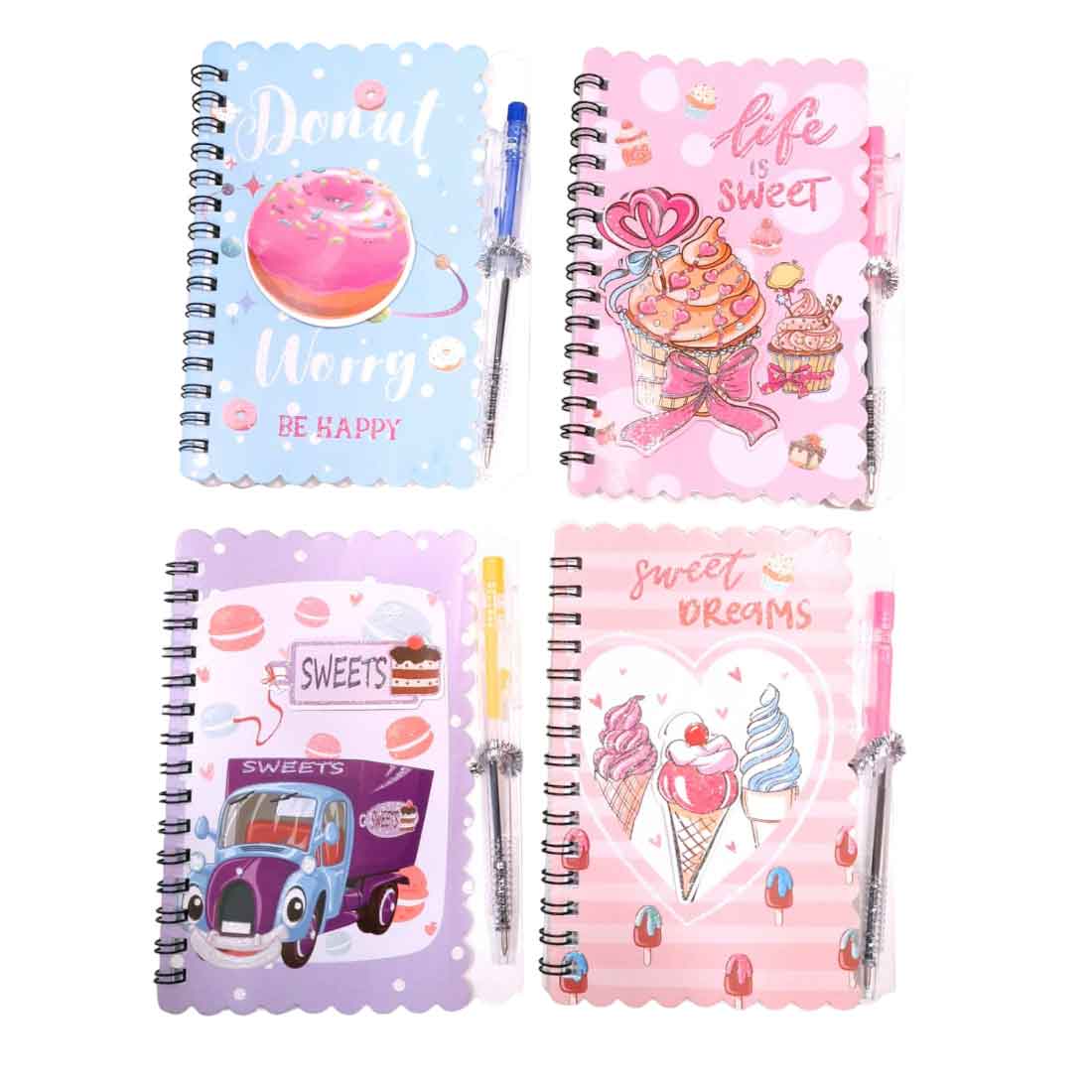 Colorful Spiral Note Book Single Line | Note Book with Pen (30 Pages) - For Kids, Students & Return Gifts (Pack of 10) -Apkamart