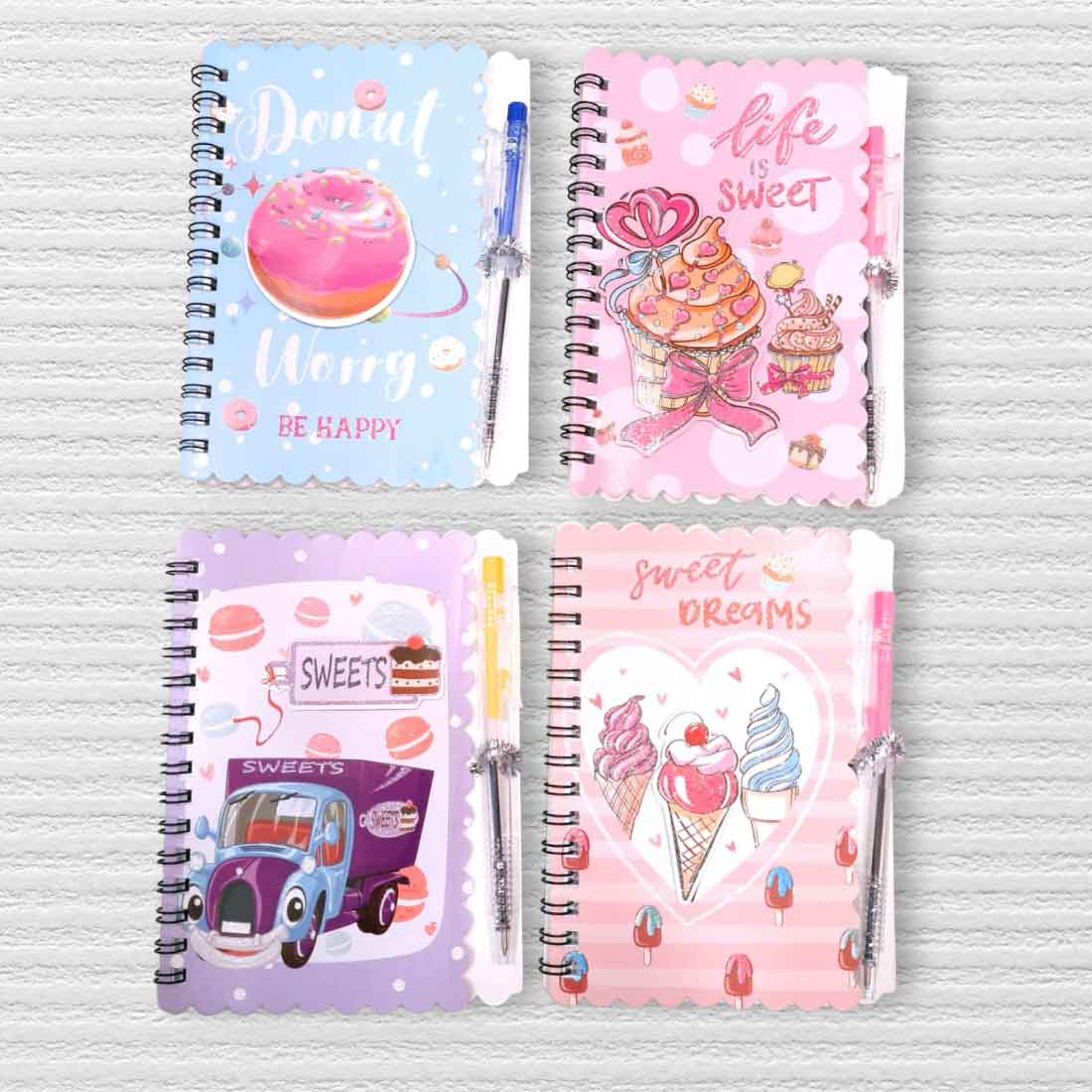 Colorful Spiral Note Book Single Line | Note Book with Pen (30 Pages) - For Kids, Students & Return Gifts (Pack of 10) -Apkamart