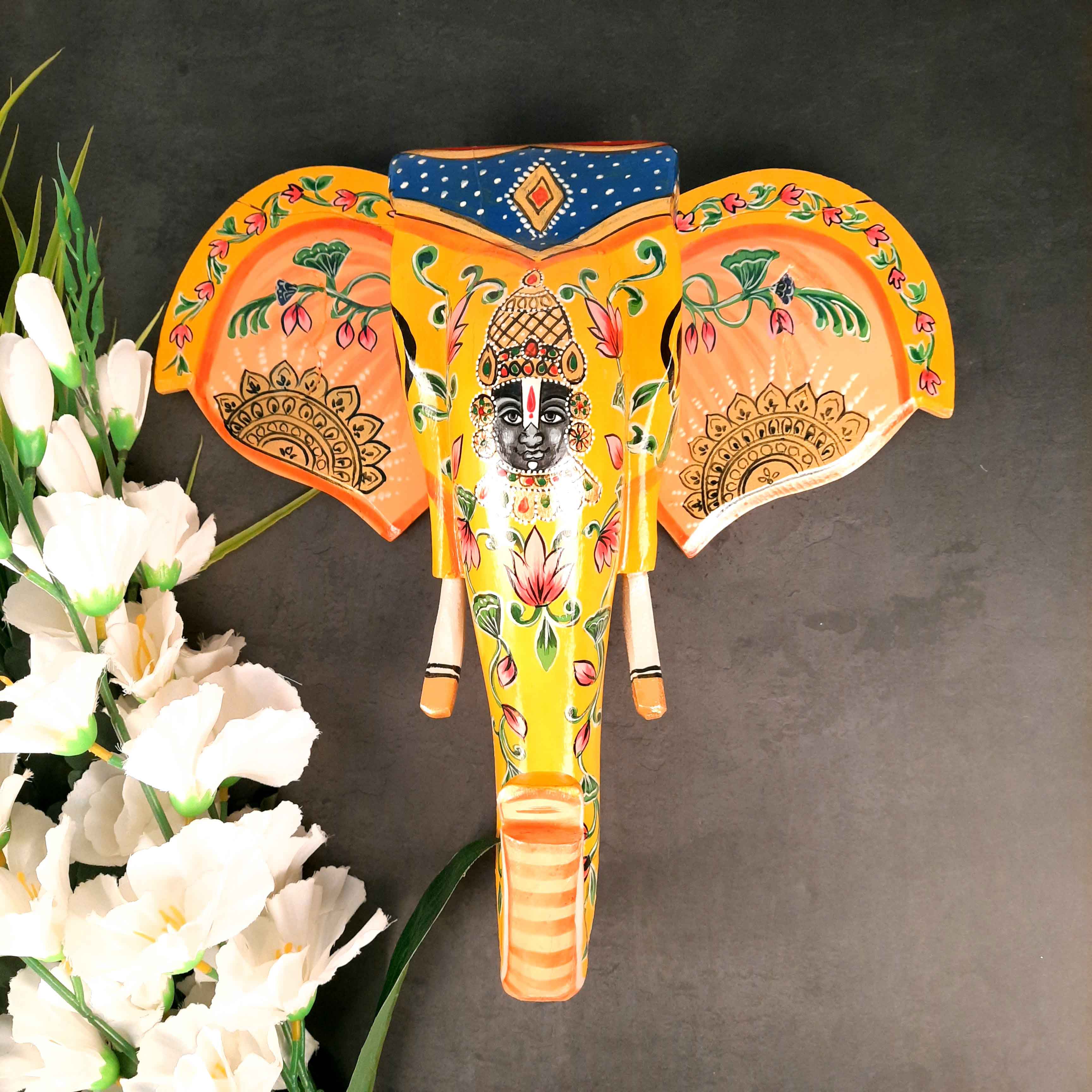 Elephant Head Wall Decor With Balaji face - Wall Art for Living Room - 14 Inch - Apkamart