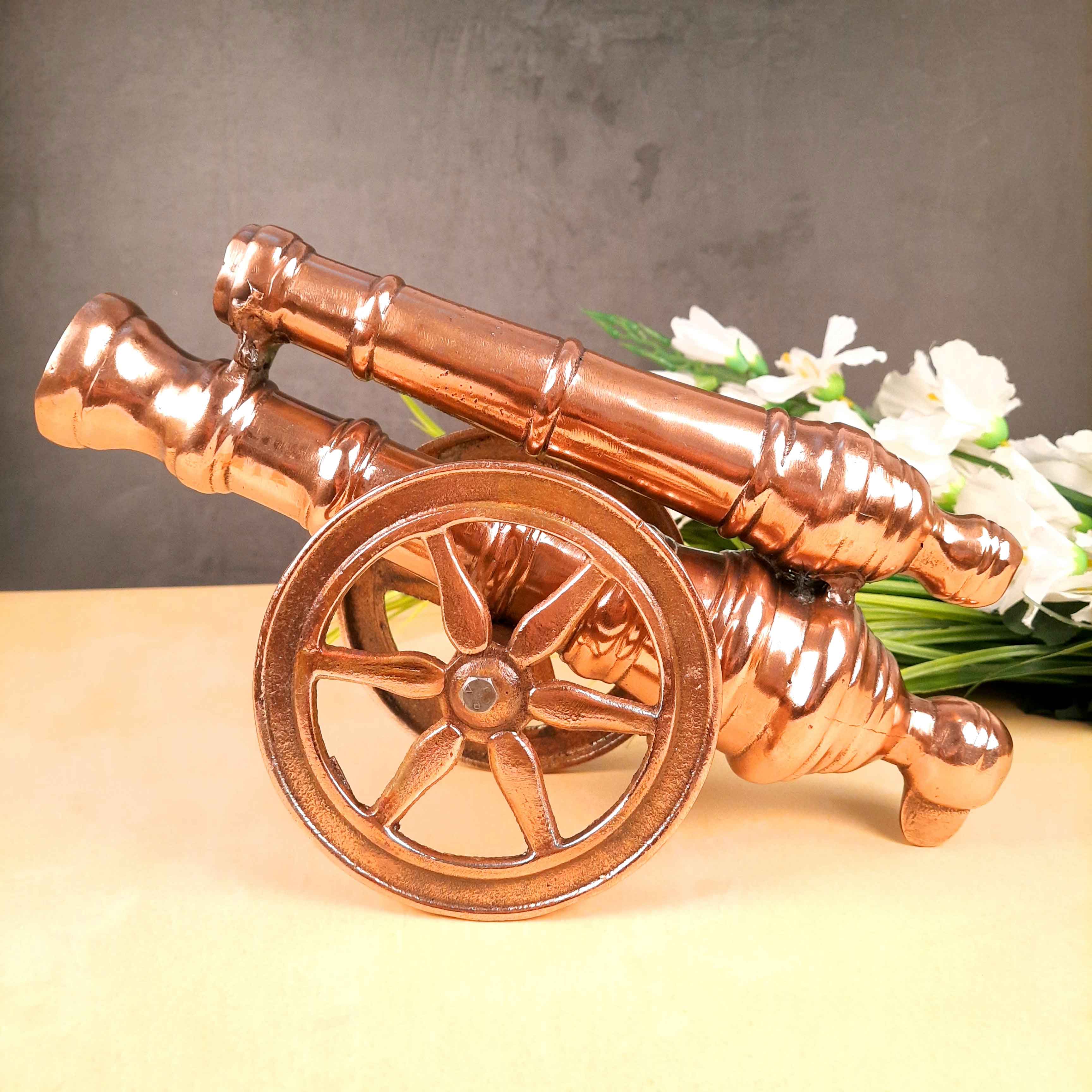 Cannon Double Barrel - Antique Showpiece - For Table Decor & Gifts -13 Inch