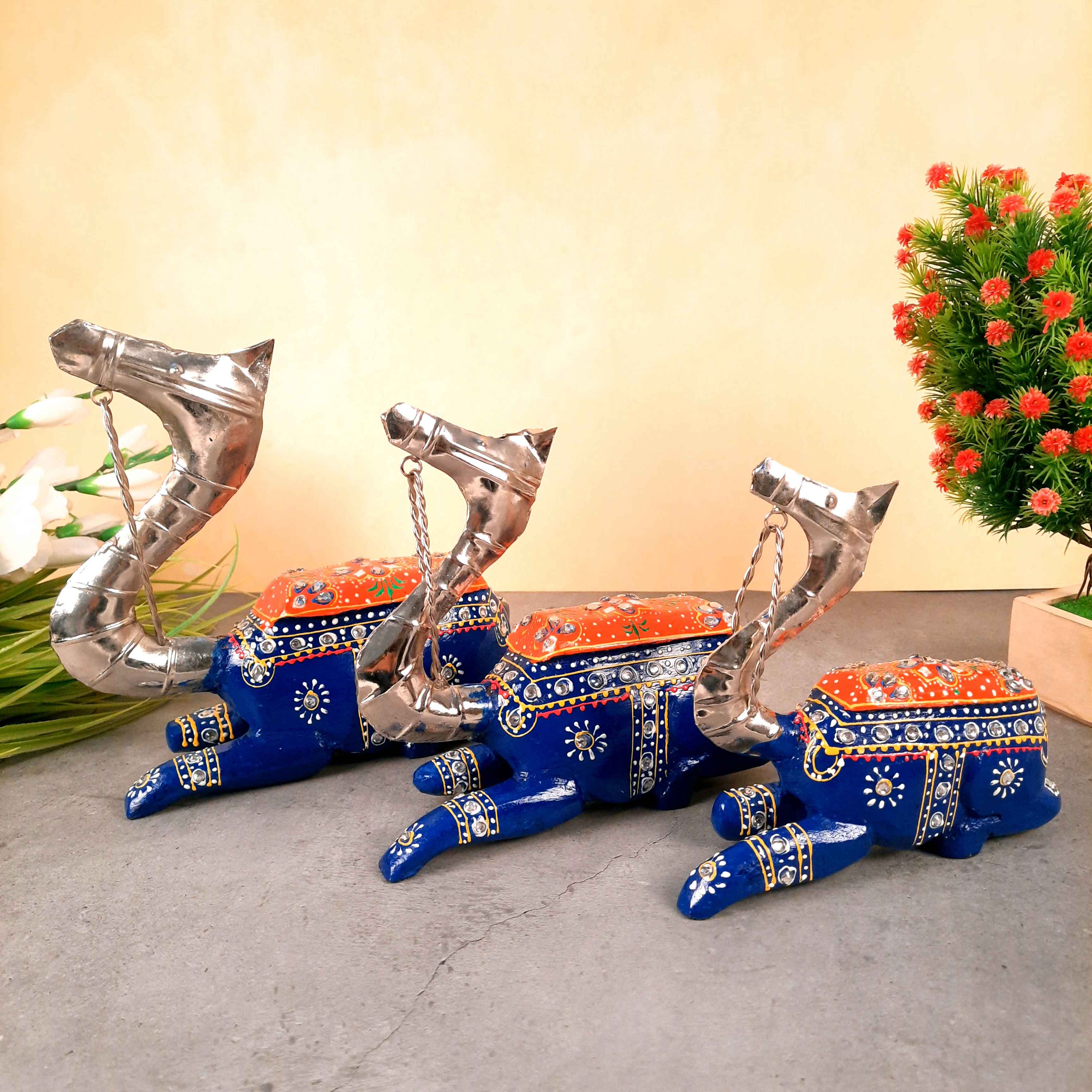 Camel Showpiece - For Home, Living Room & Table Decor - 9 Inch - Set of 3