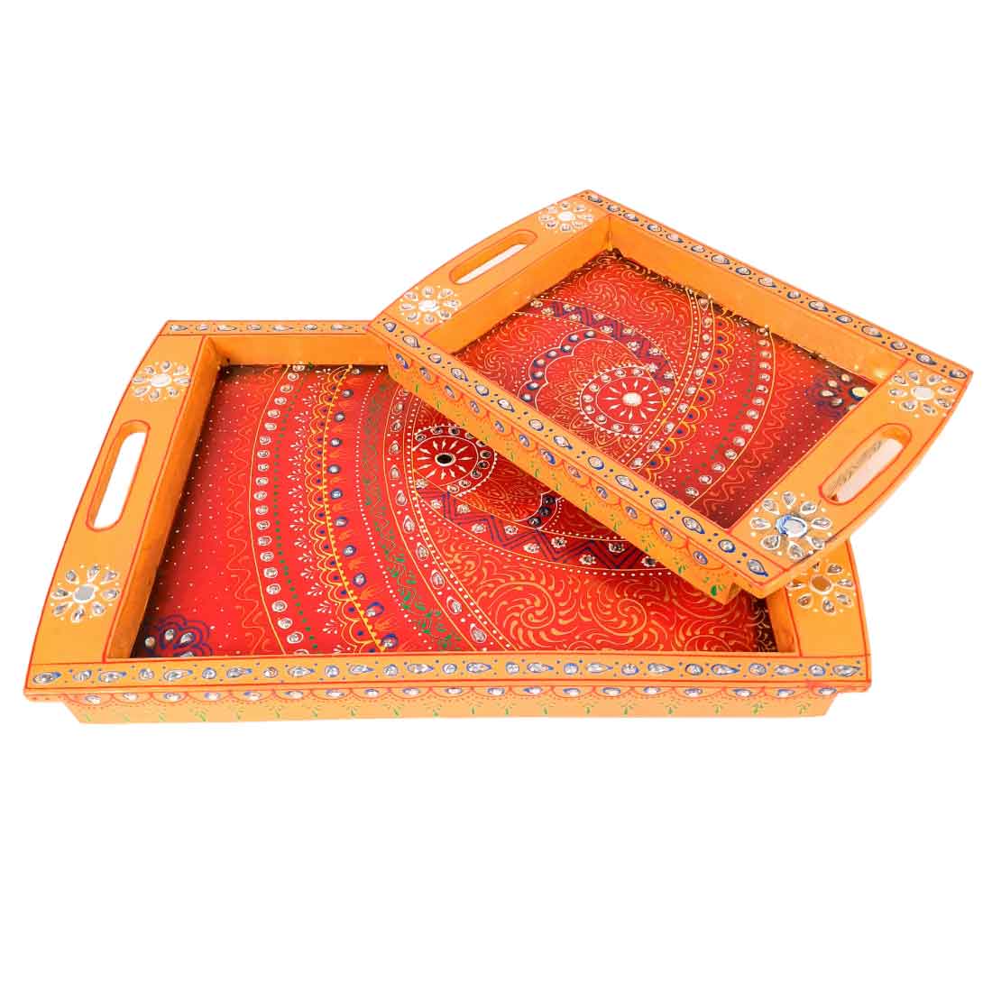 Decorative Serving Tray Set - For Serving & Table Decor -Set of 2 - Apkamart