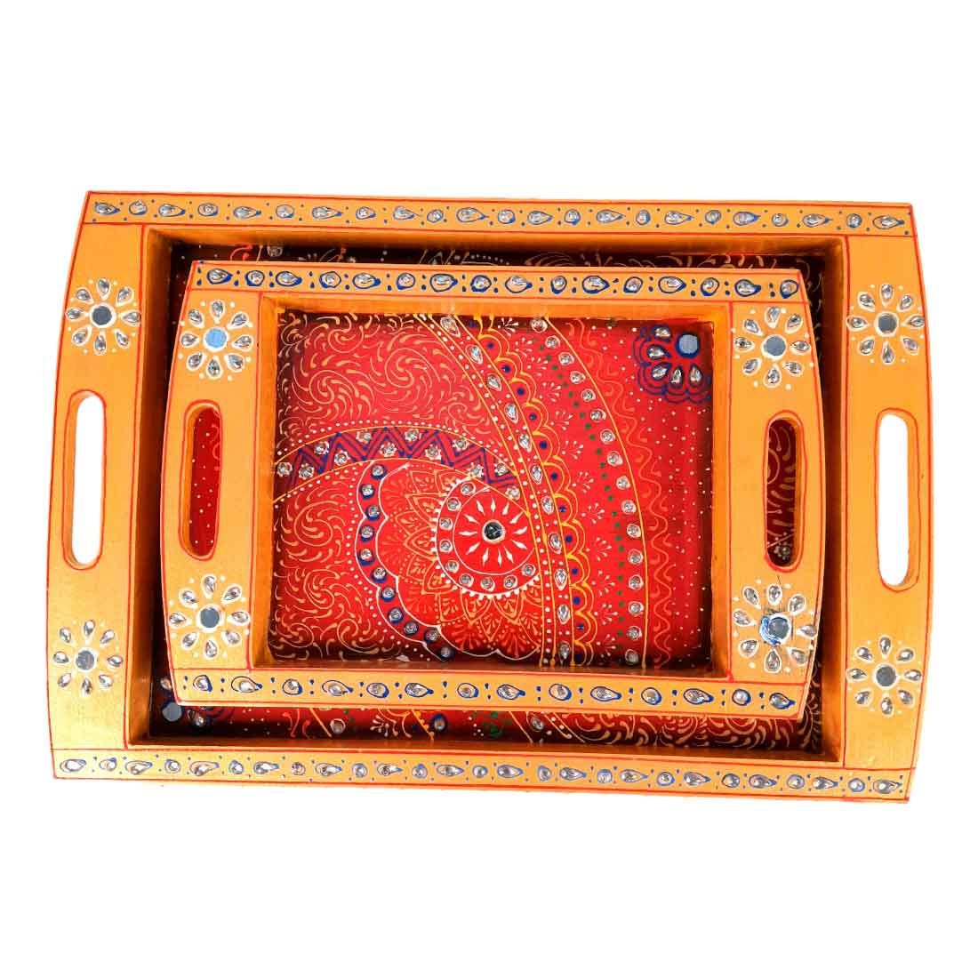 Decorative Serving Tray Set - For Serving & Table Decor -Set of 2 - Apkamart