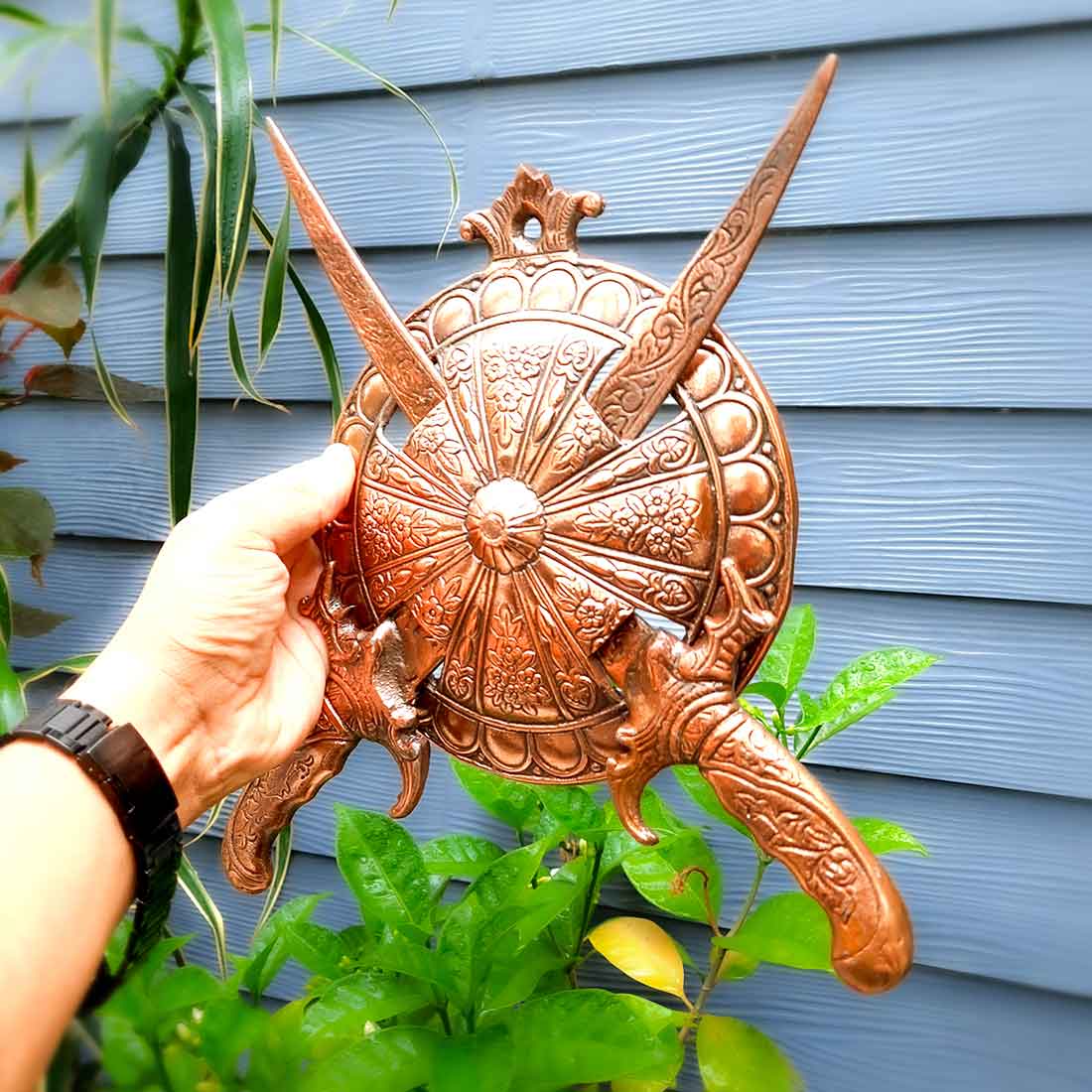 Dhal Talwar Wall Hanging | Royal Sword & Shield Showpiece - For Home & Wall Decor - 9 Inch - Apkamart #Style_Pack of 1