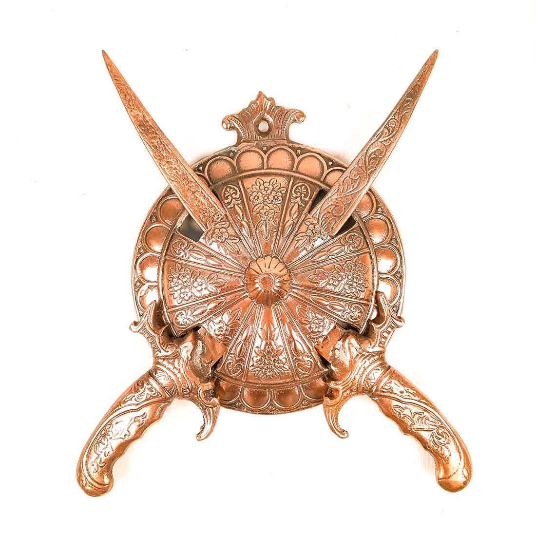 Dhal Talwar Wall Hanging | Royal Sword & Shield Showpiece - For Home & Wall Decor - 9 Inch - Apkamart #Style_Pack of 2
