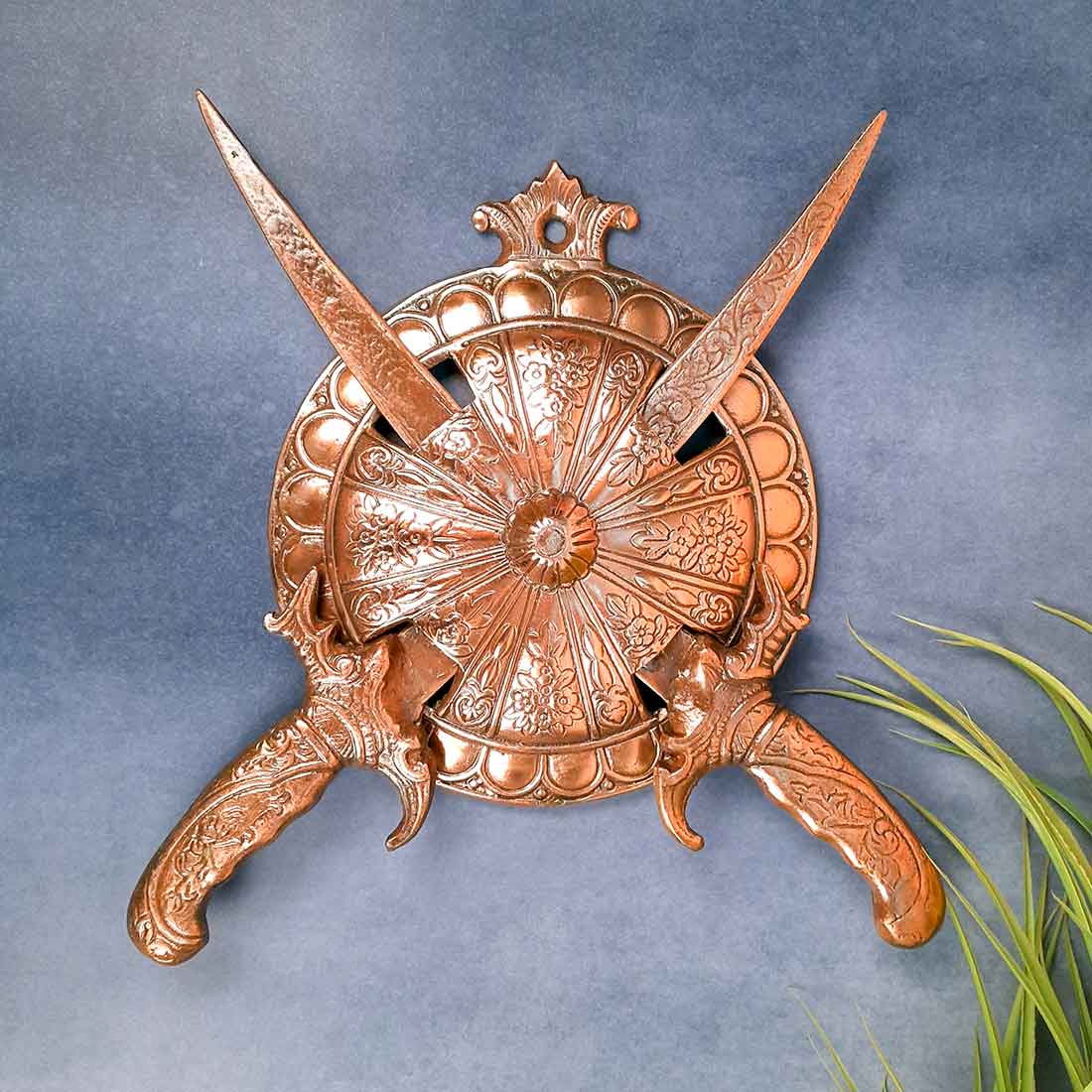 Dhal Talwar Wall Hanging | Royal Sword & Shield Showpiece - For Home & Wall Decor - 9 Inch - Apkamart #Style_Pack of 2
