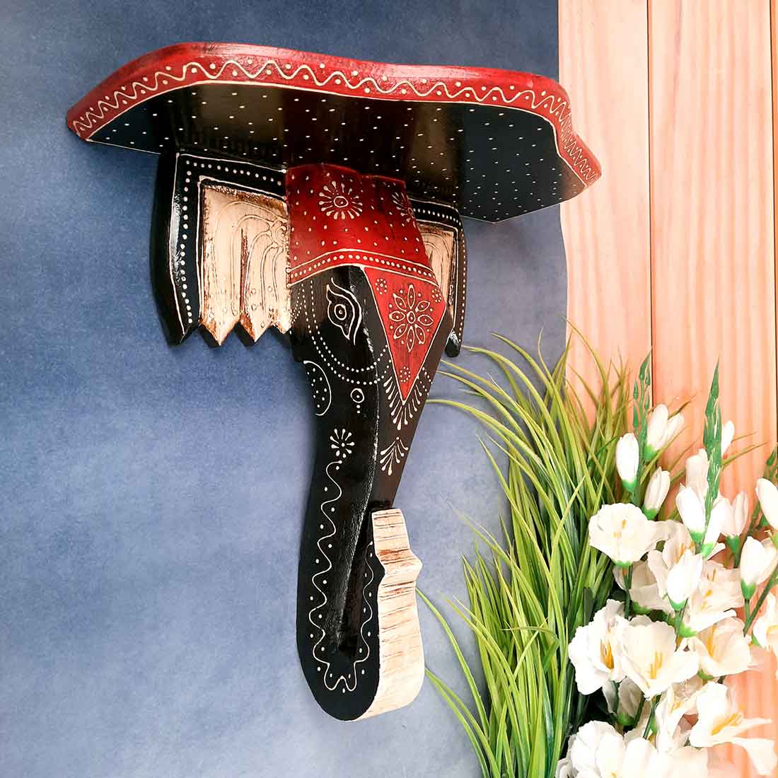 Wall Bracket Black - Elephant Design - For Living Room Interior Decoration - 15 Inch- Apkamart
