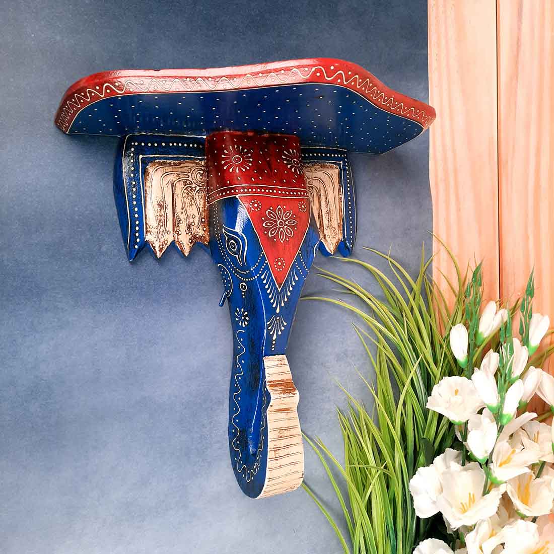 Wooden Wall Brackets Shelves - Living Room Decor - 15 Inch (Blue)- Apkamart