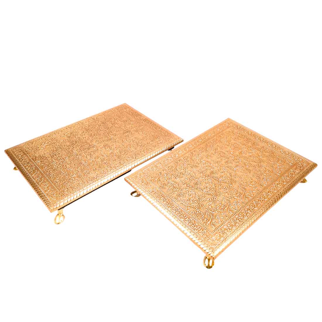 Brass Patla 10X14 | Sitting Stool (Golden) Bajot- Apkamart # Style_Pack of 2
