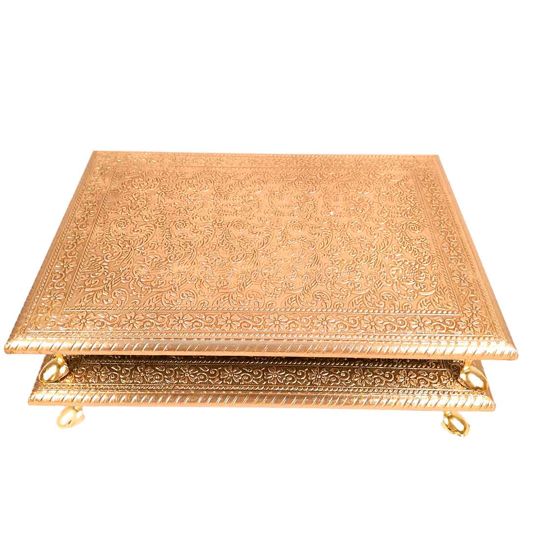 Brass Patla 10X14 | Sitting Stool (Golden) Bajot- Apkamart # Style_Pack of 2