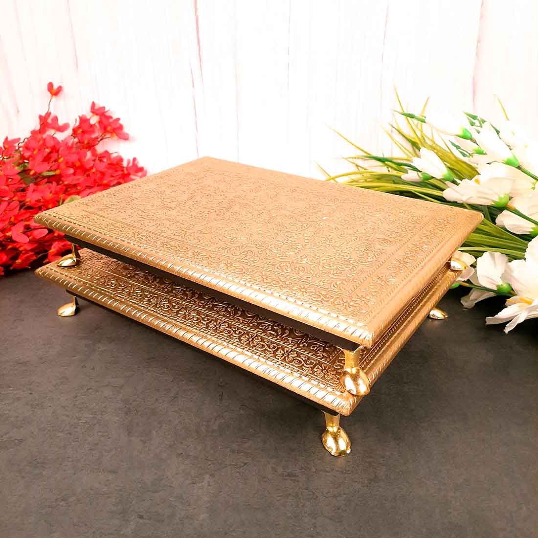 Brass Patla 10X14 | Sitting Stool (Golden) Bajot- Apkamart # Style_Pack of 2