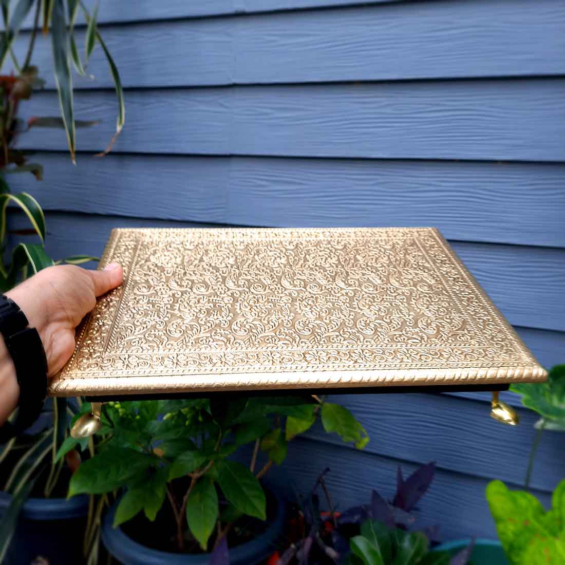 Brass Patla 10X14 | Sitting Stool (Golden) Bajot- Apkamart # Style_Pack of 1