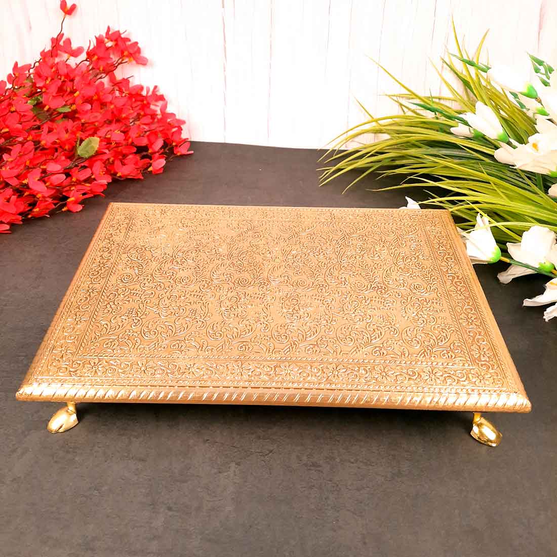 Brass Patla 10X14 | Sitting Stool (Golden) Bajot- Apkamart # Style_Pack of 2