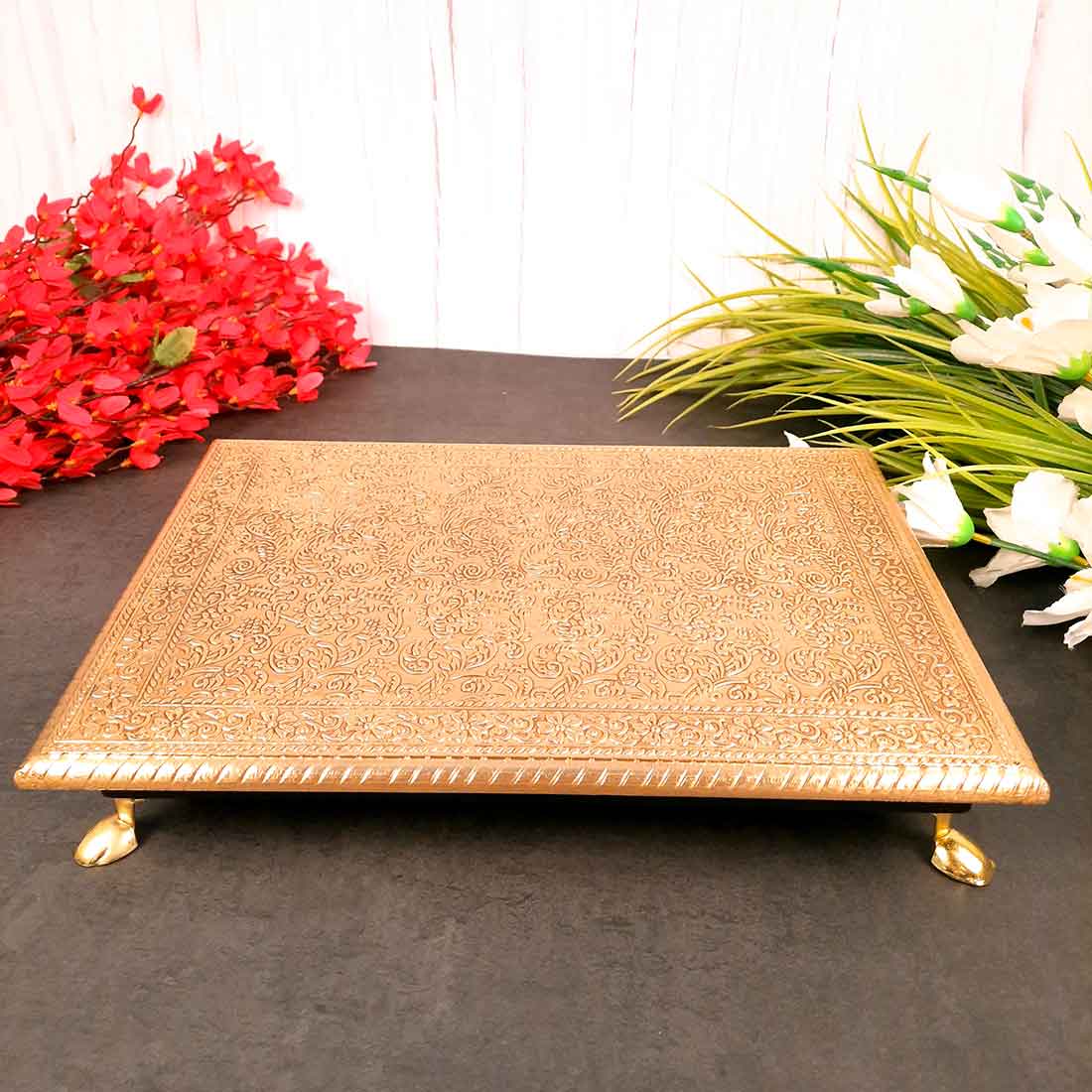 Brass Patla 10X14 | Sitting Stool (Golden) Bajot- Apkamart # Style_Pack of 1