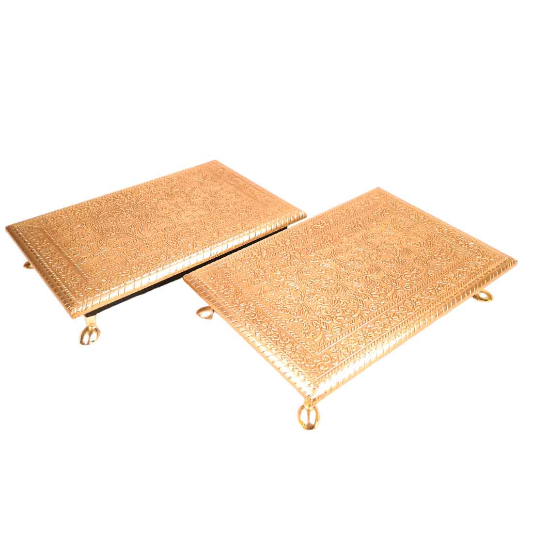 Wooden Brass Patla | (8X10) Golden-Apkamart #Style_Pack of 2