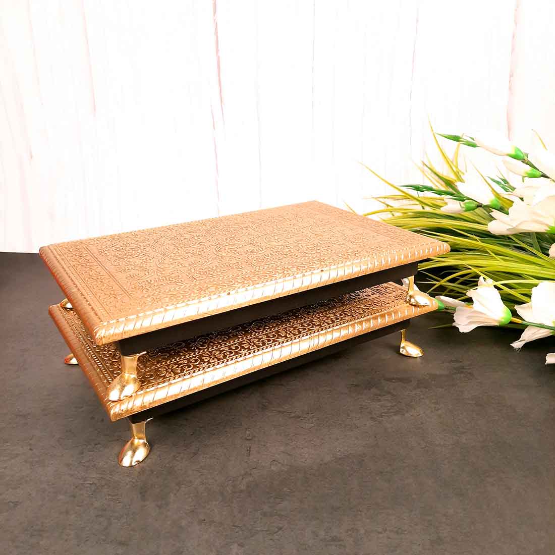 Wooden Brass Patla | (8X10) Golden-Apkamart #Style_Pack of 2