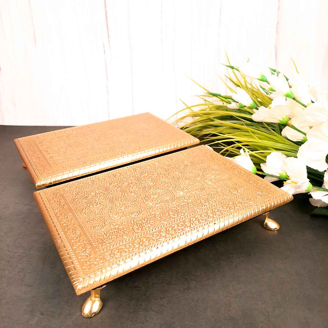 Wooden Brass Patla | (8X10) Golden-Apkamart #Style_Pack of 2