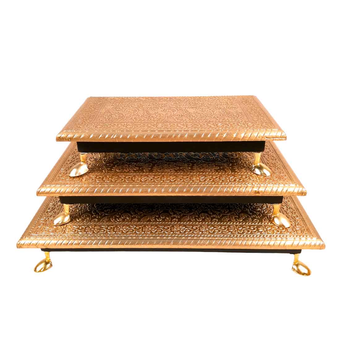 Brass Patla | Siting Stool | Bajot |(6X10) (8x12) (10x14) (Set of 3) Golden- Apkamart