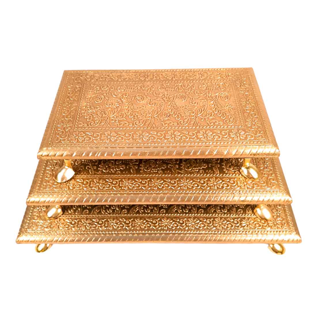 Brass Patla | Siting Stool | Bajot |(6X10) (8x12) (10x14) (Set of 3) Golden- Apkamart
