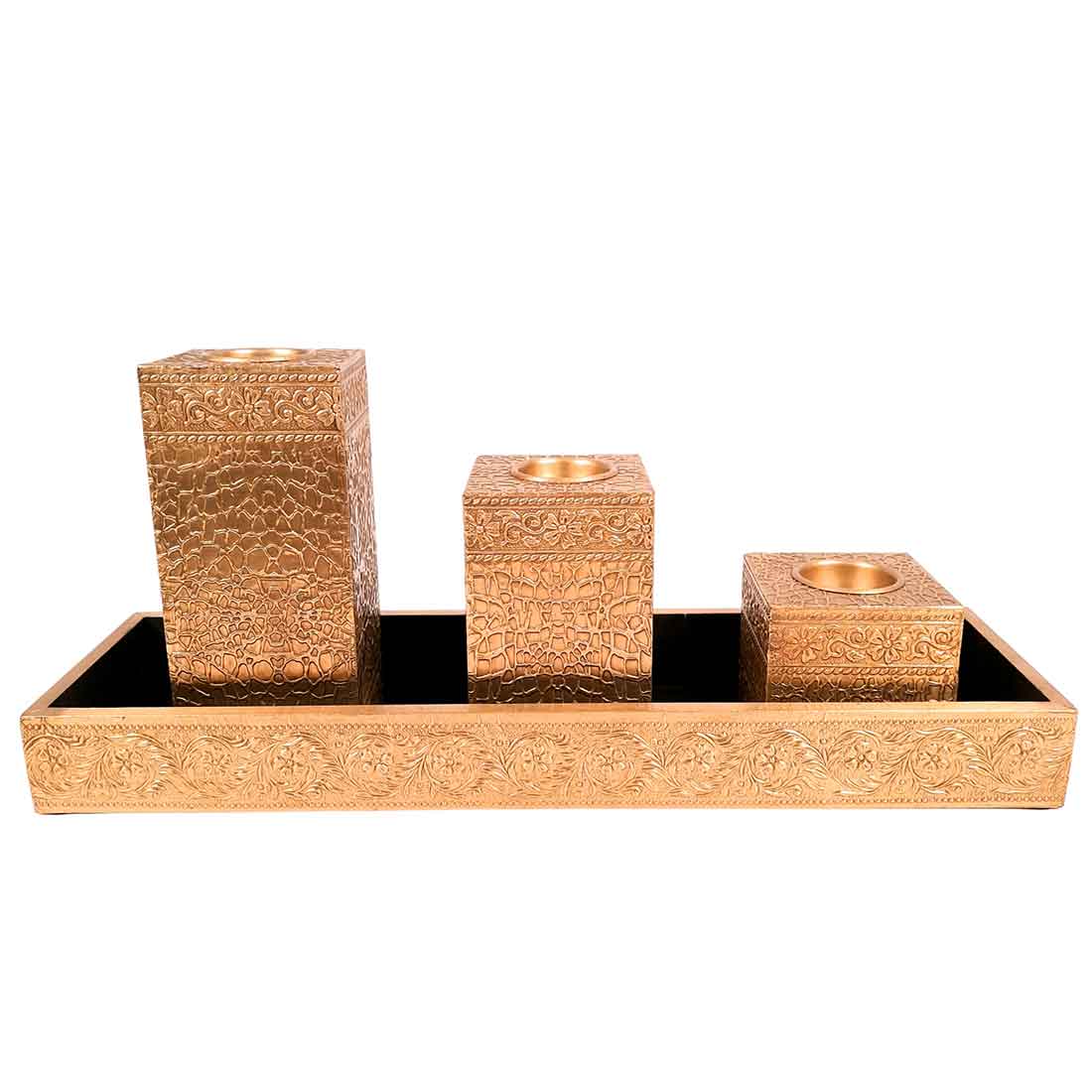 Brass candle tray set - Candle Stand for Dining Table - 7 Inch- Apkamart