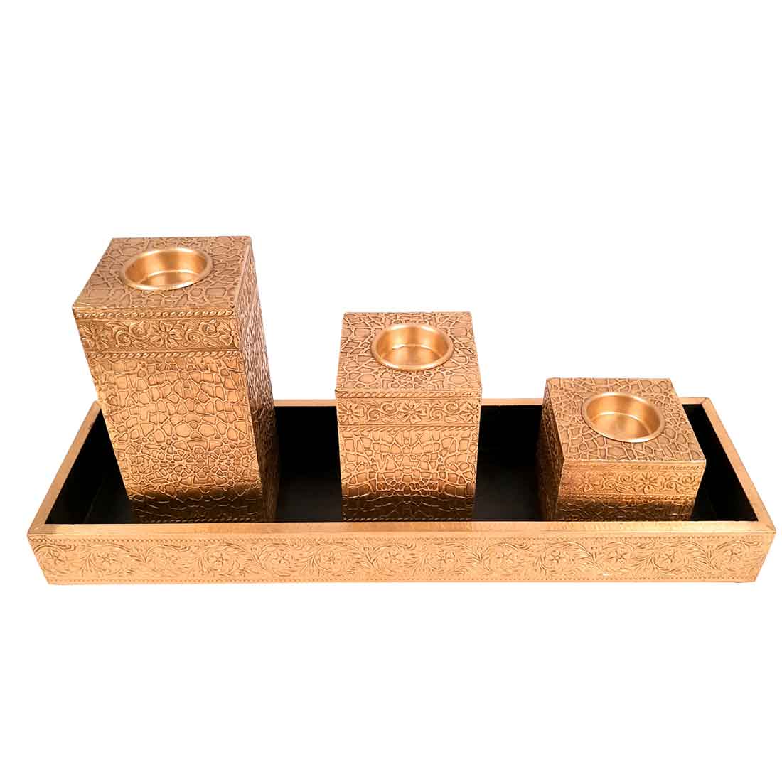 Brass candle tray set - Candle Stand for Dining Table - 7 Inch- Apkamart