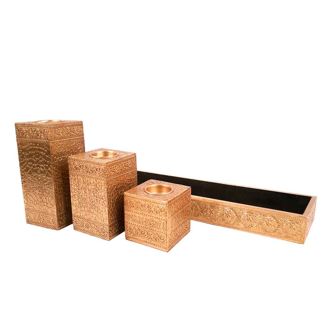 Brass candle tray set - Candle Stand for Dining Table - 7 Inch- Apkamart