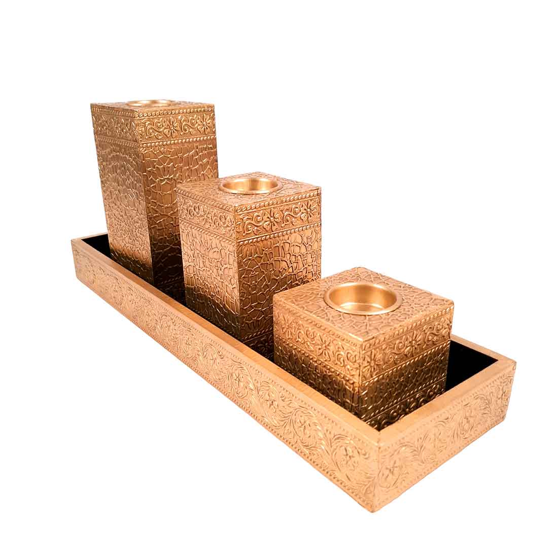 Brass candle tray set - Candle Stand for Dining Table - 7 Inch- Apkamart