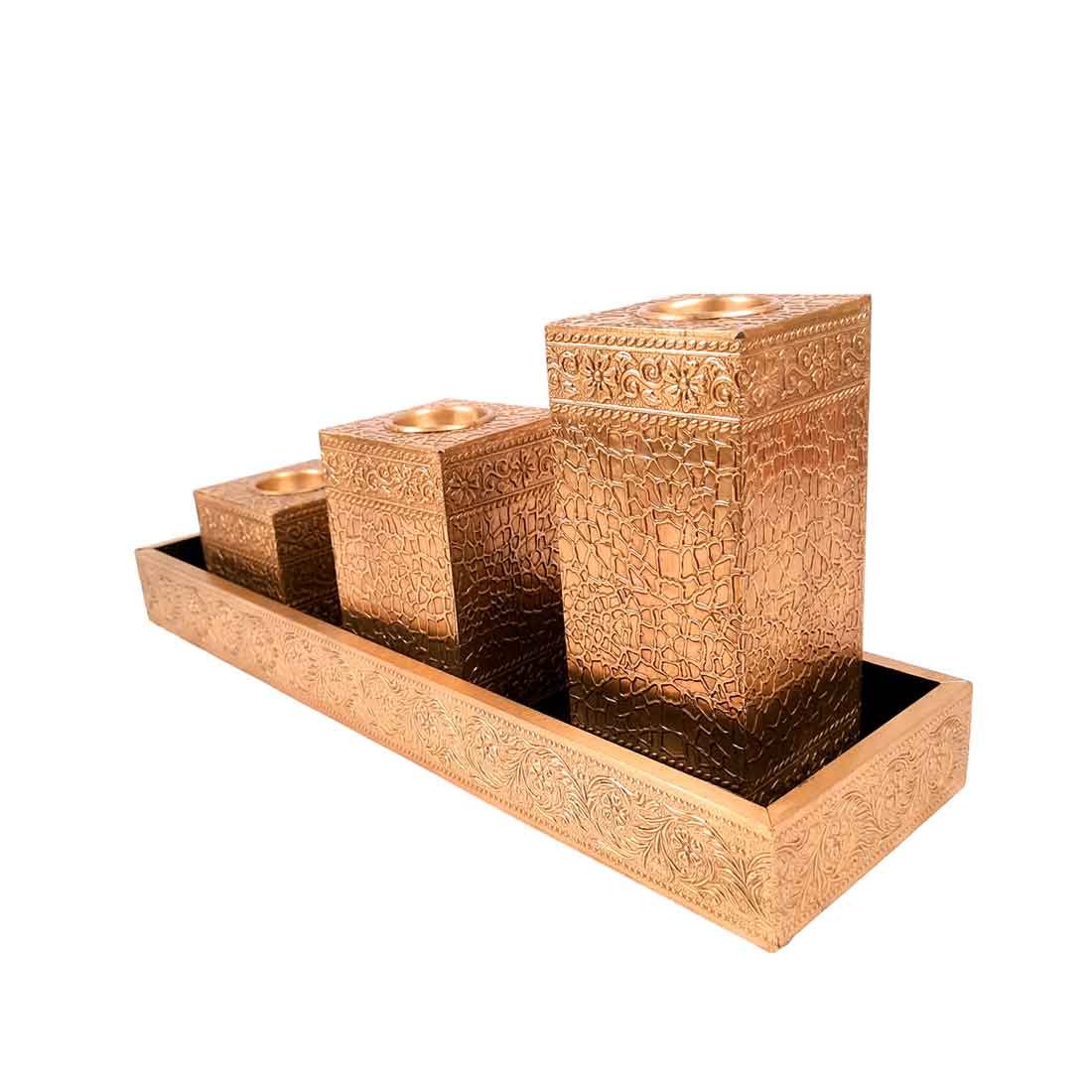 Brass candle tray set - Candle Stand for Dining Table - 7 Inch- Apkamart